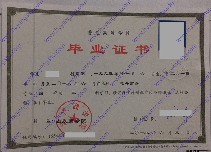 武汉商学院2018年全日制本科毕业证（电子商务专业）