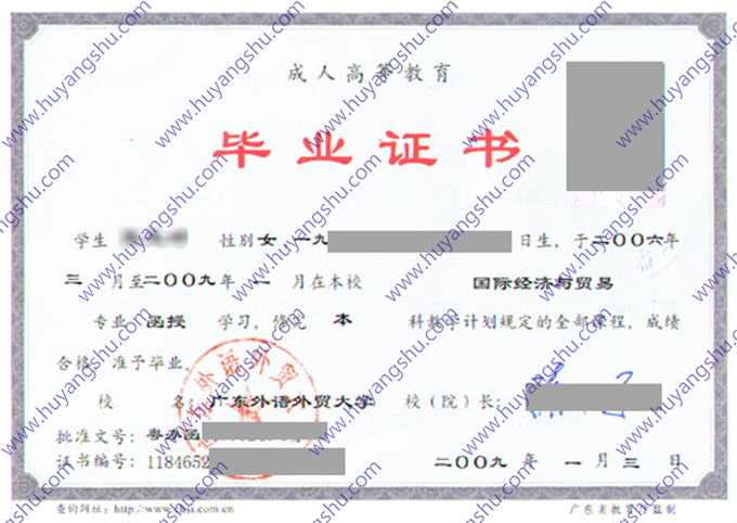 广东外语外贸大学2009年函授本科毕业证（国际经济与贸易）