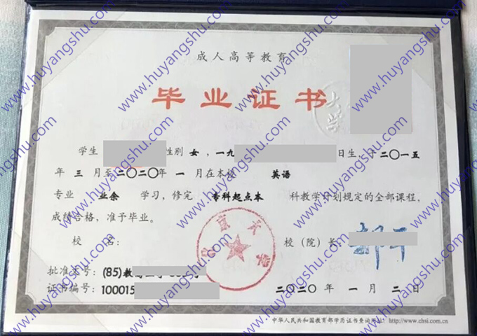 北京大学2020年成人教育专科起点本科毕业证书（英语）