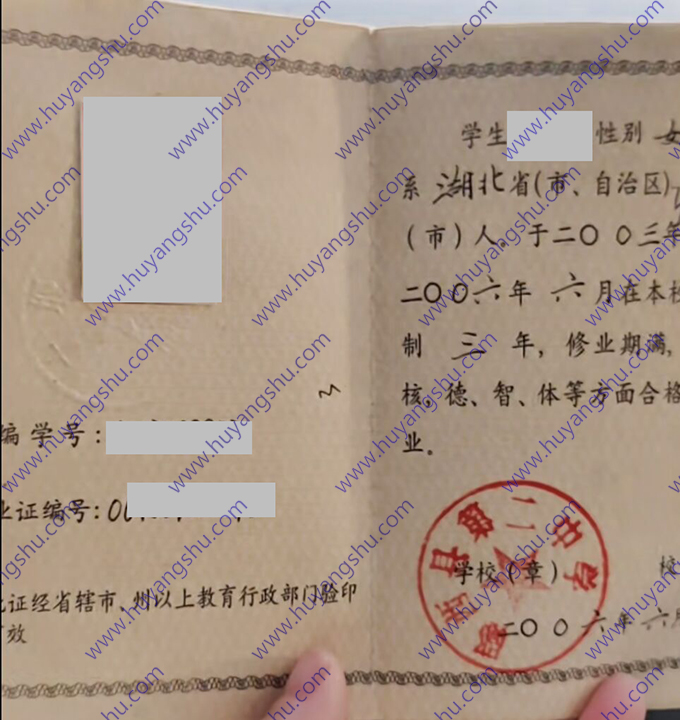 湖北省郧西县第二中学2006年高中毕业证照片